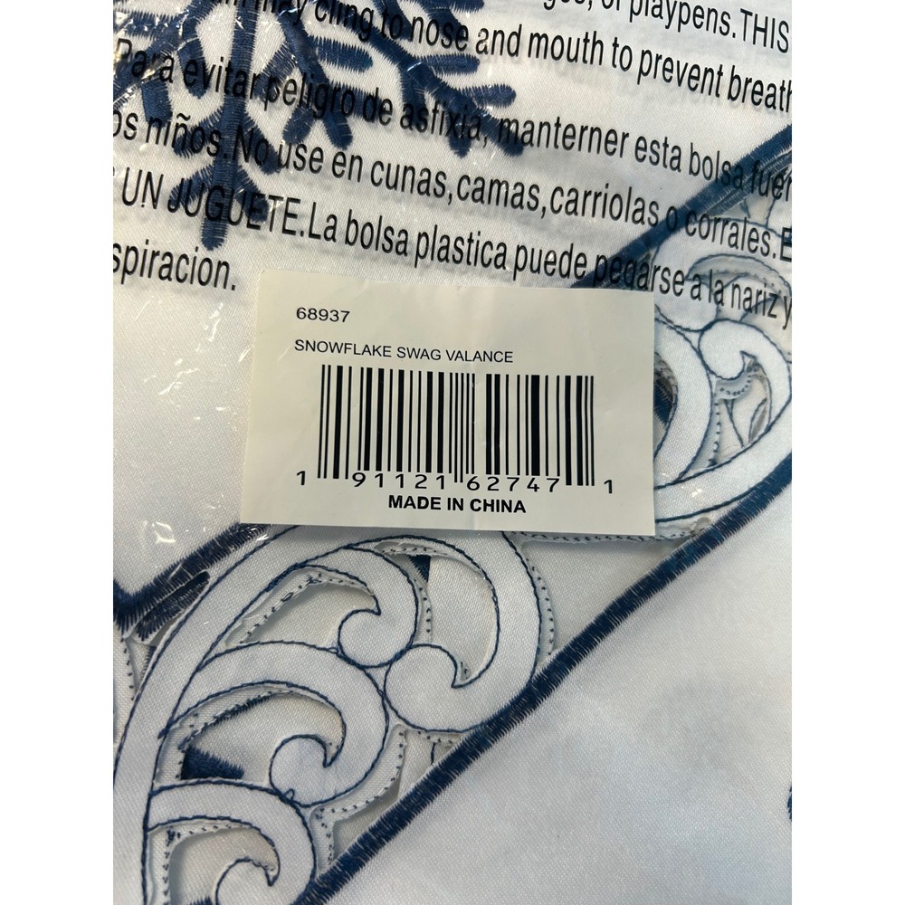 NEW Snowflake Swag Valance Embroidered Holiday‎ Window Topper white blue